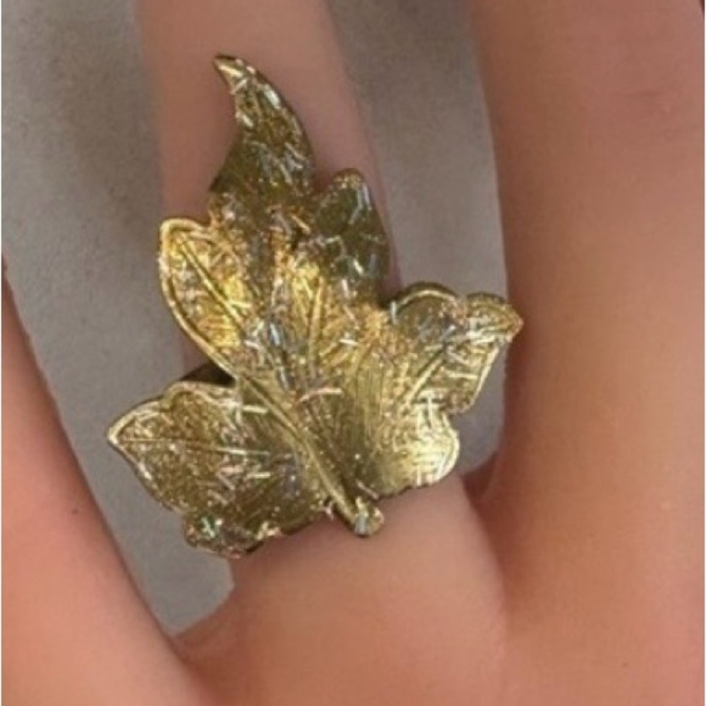 Cottagecore Textured Maple Leaf
Cocktail Ring Unique Statement Piece Size 6